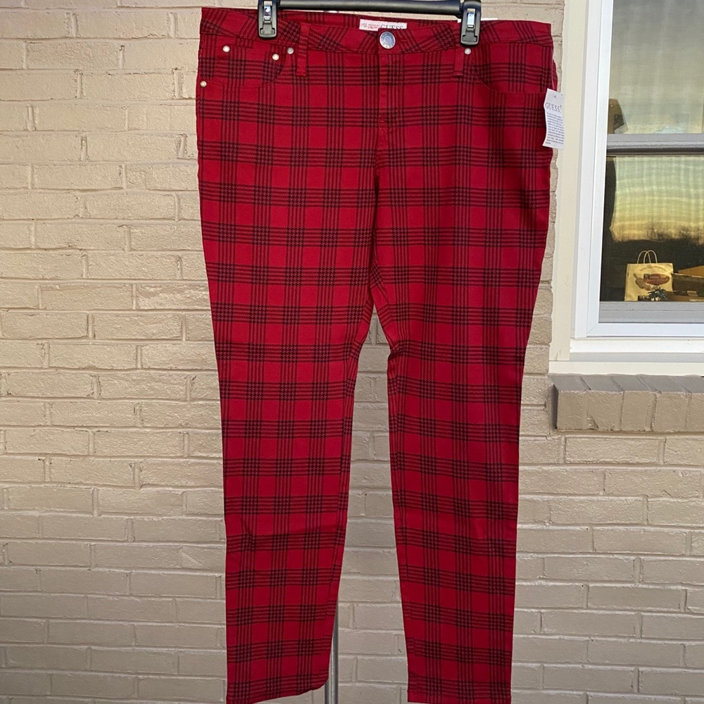 (34)Red Black Plaid Low Rise Super Skinny Jeans - Picture 10 of 12